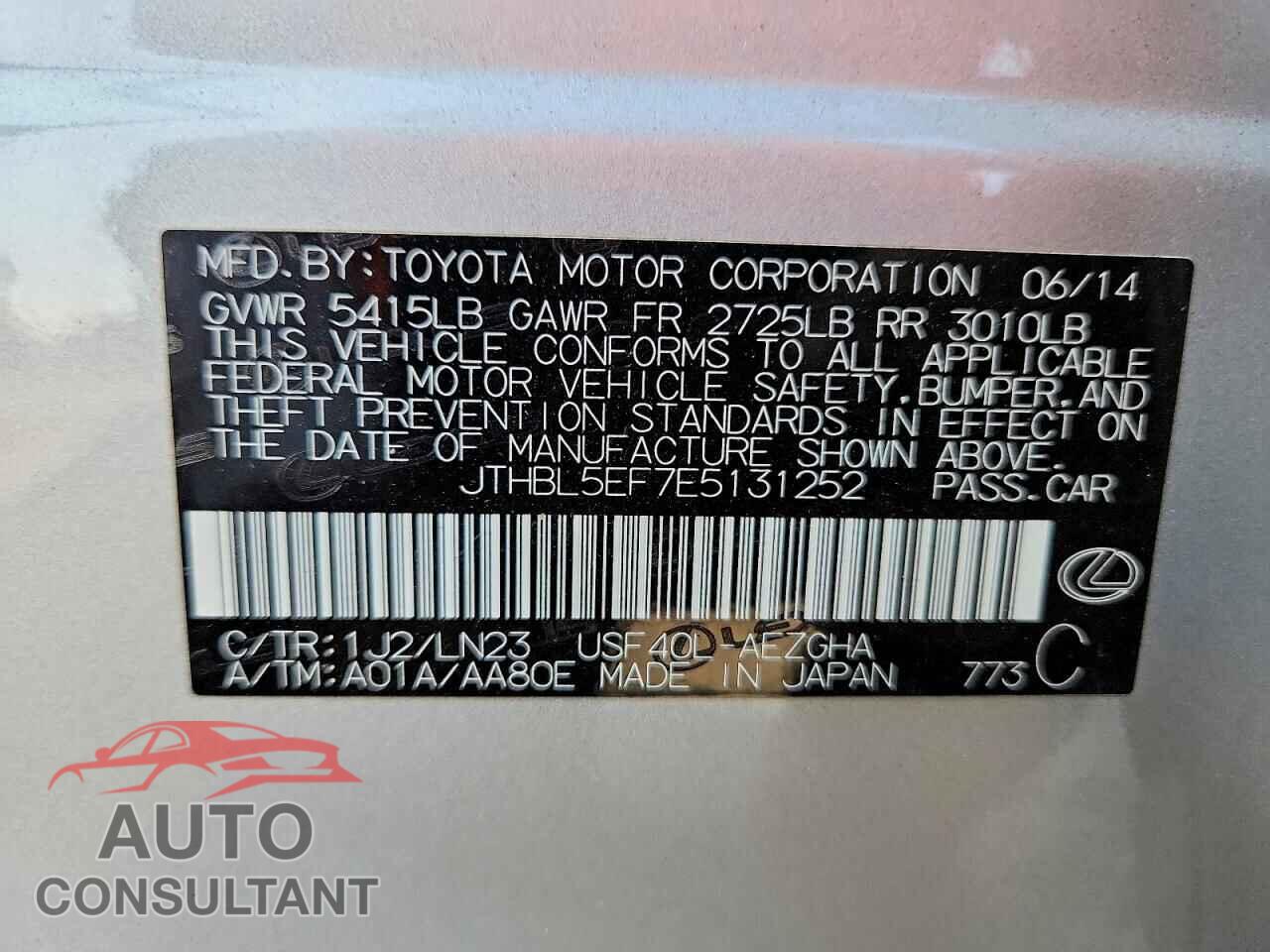 LEXUS LS460 2014 - JTHBL5EF7E5131252