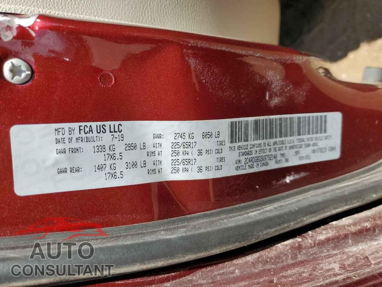 DODGE CARAVAN 2019 - 2C4RDGBG5KR752140