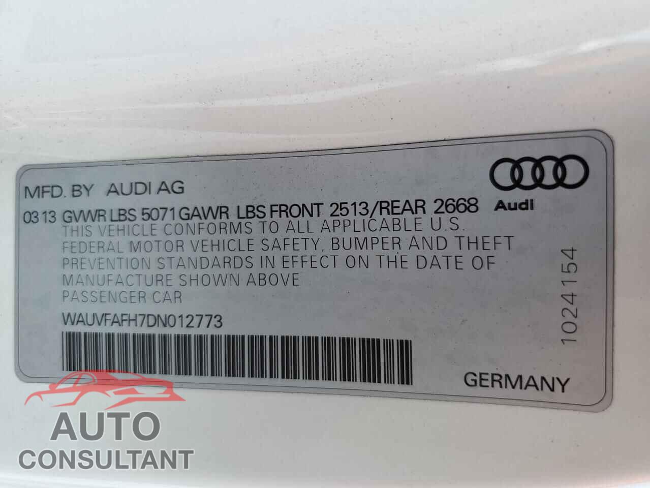 AUDI A5 2013 - WAUVFAFH7DN012773