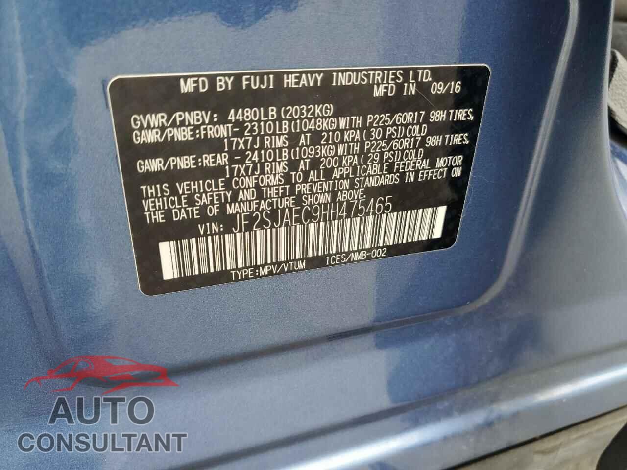 SUBARU FORESTER 2017 - JF2SJAEC9HH475465