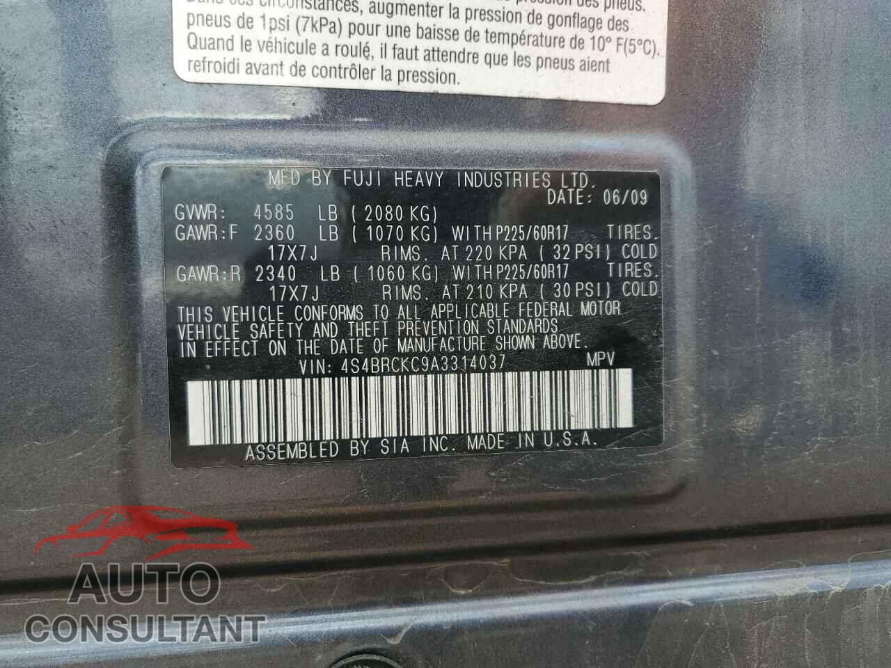 SUBARU OUTBACK 2010 - 4S4BRCKC9A3314037