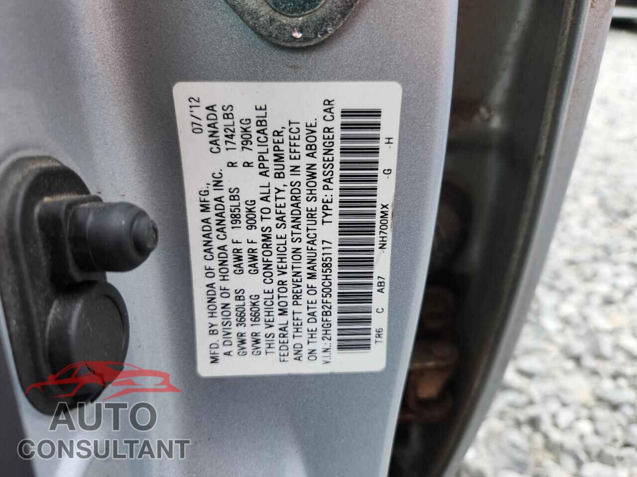 HONDA CIVIC 2012 - 2HGFB2F50CH585117