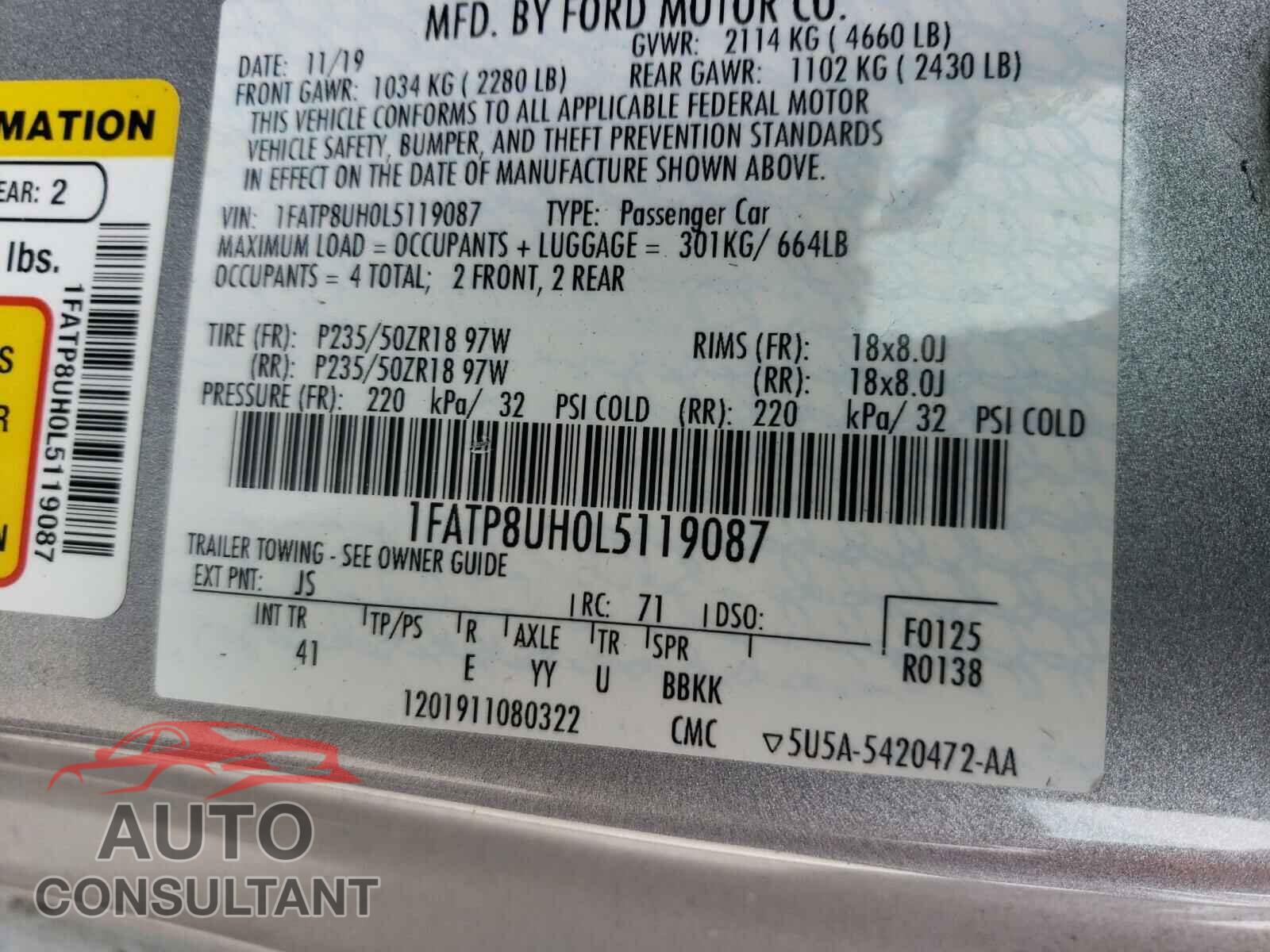 FORD MUSTANG 2020 - 1FATP8UH0L5119087