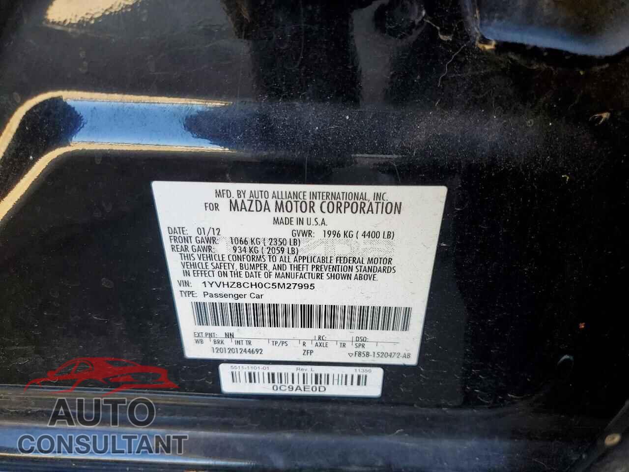 MAZDA 6 2012 - 1YVHZ8CH0C5M27995
