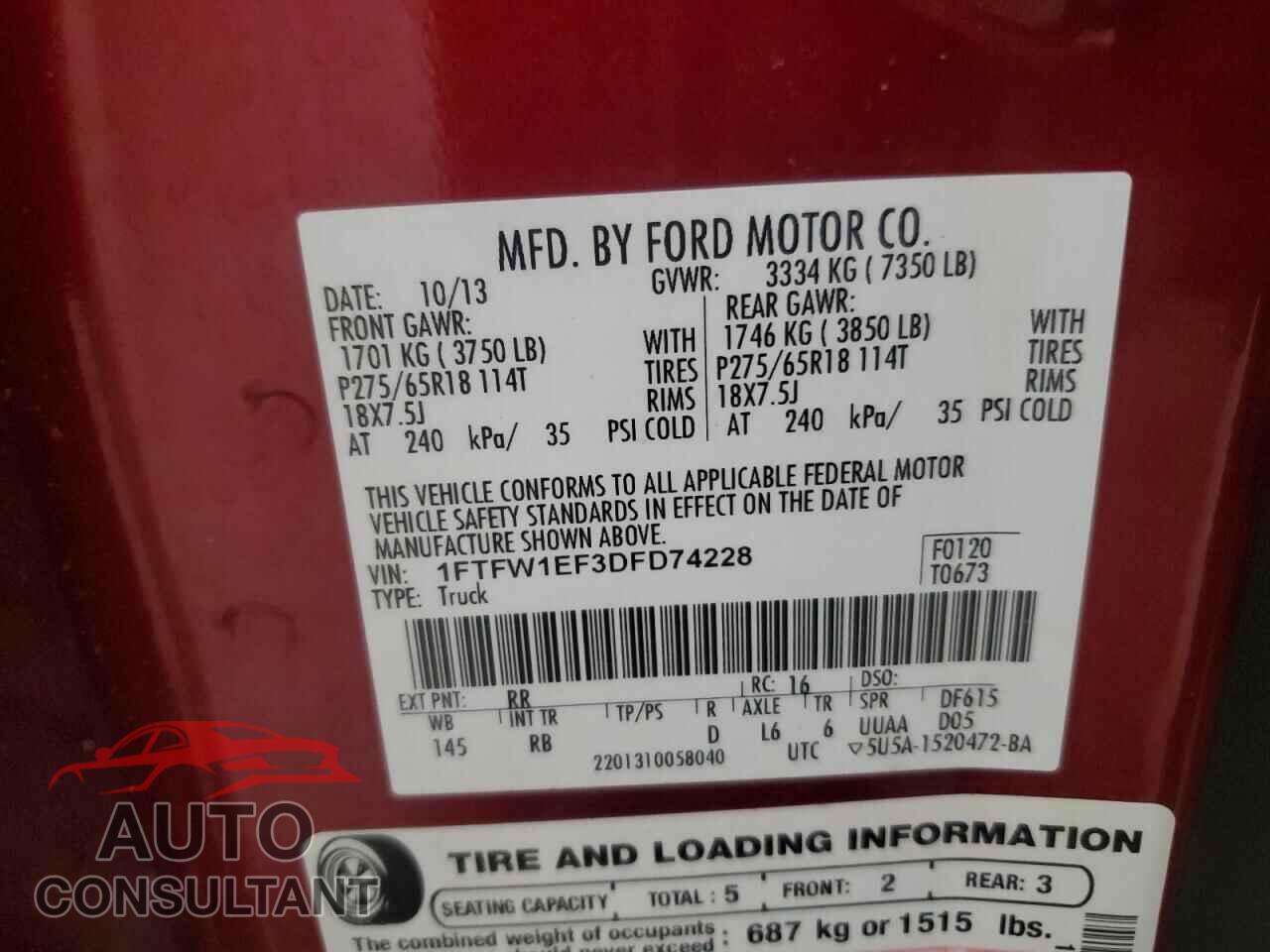 FORD F-150 2013 - 1FTFW1EF3DFD74228