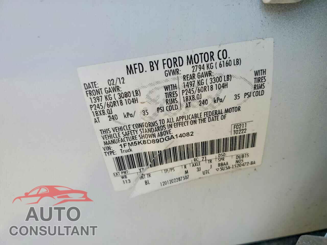 FORD EXPLORER 2013 - 1FM5K8D89DGA14082
