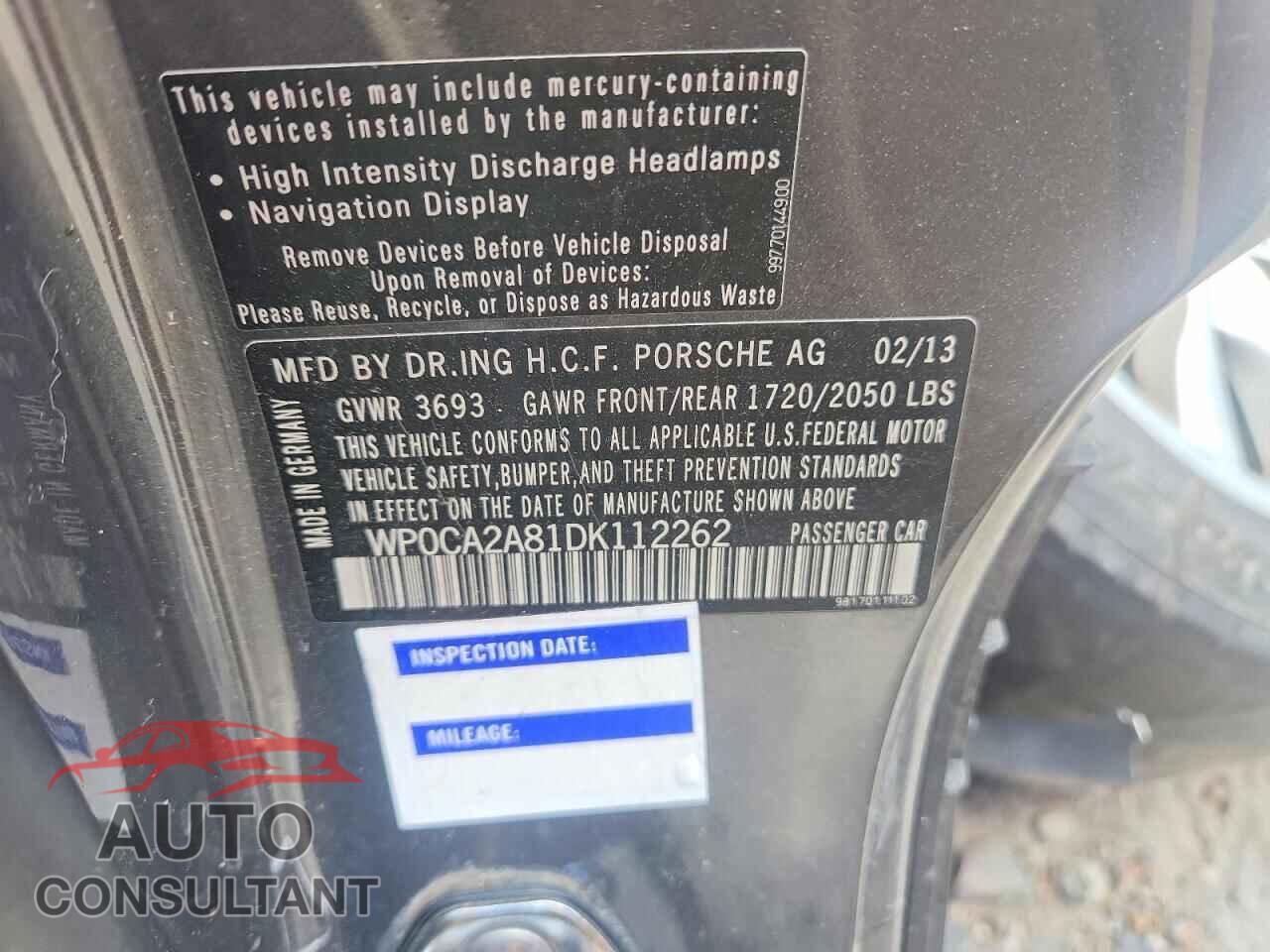 PORSCHE BOXSTER 2013 - WP0CA2A81DK112262
