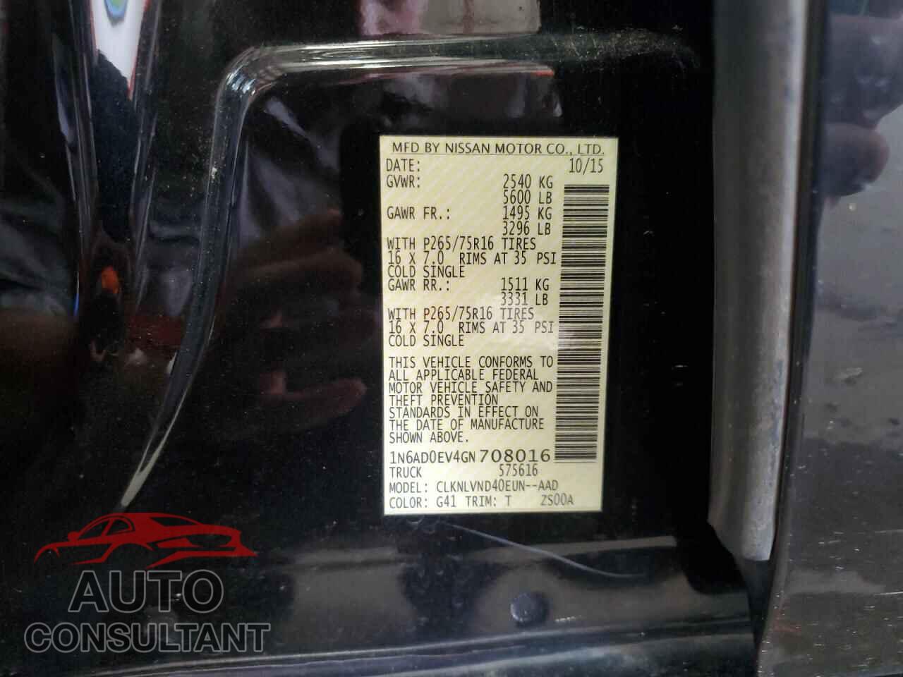 NISSAN FRONTIER 2016 - 1N6AD0EV4GN708016
