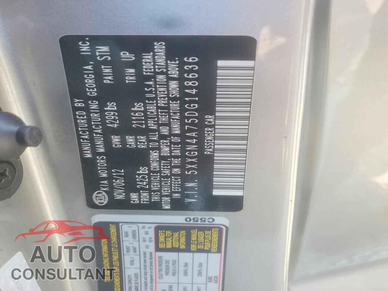 KIA OPTIMA 2013 - 5XXGN4A75DG148636