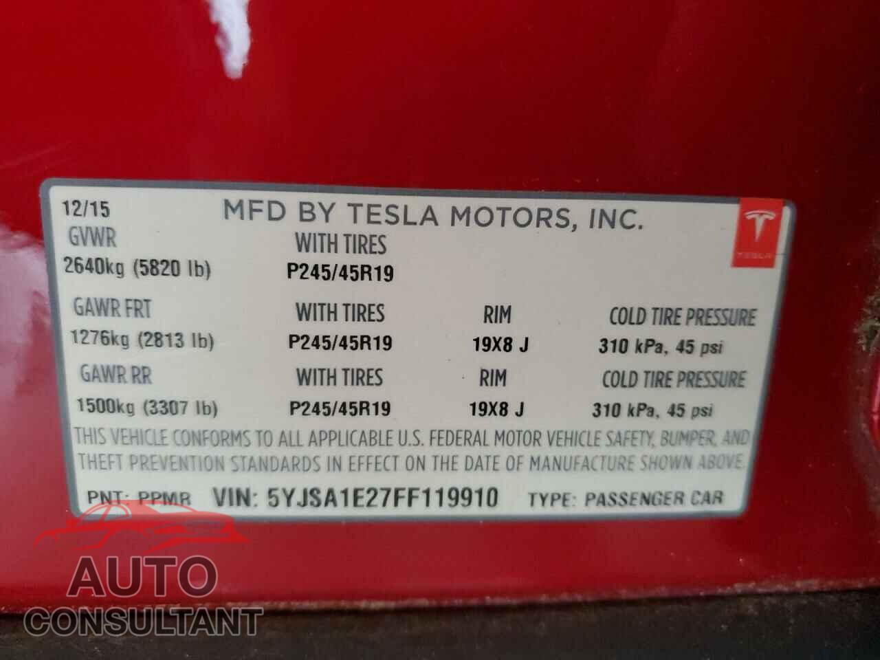 TESLA MODEL S 2015 - 5YJSA1E27FF119910
