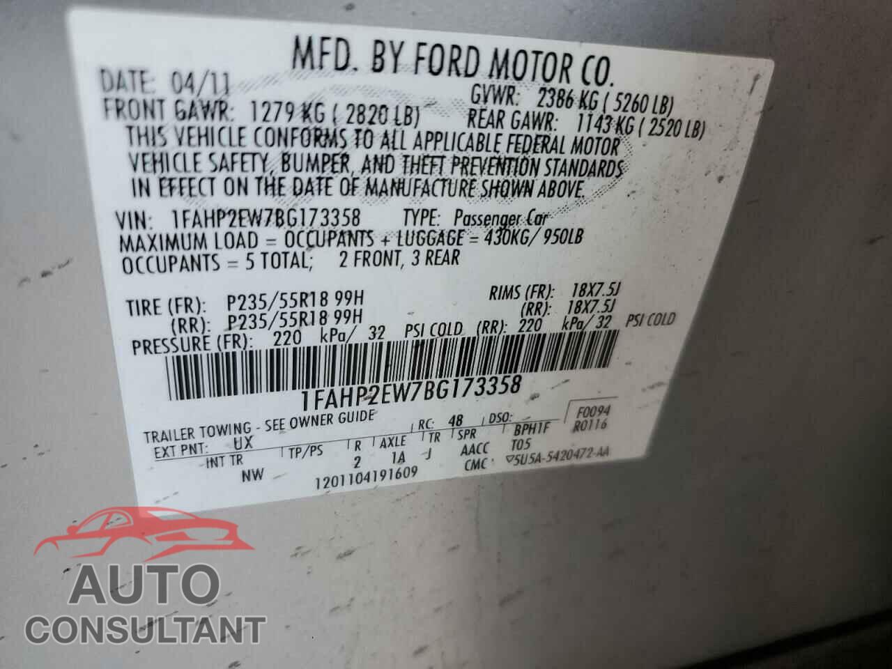 FORD TAURUS 2017 - 1FAHP2EW7BG173358