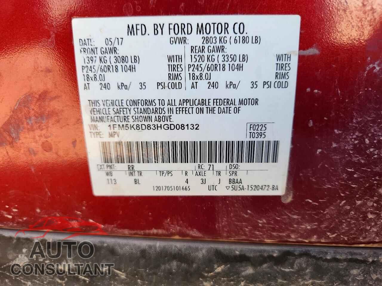 FORD EXPLORER 2017 - 1FM5K8D83HGD08132