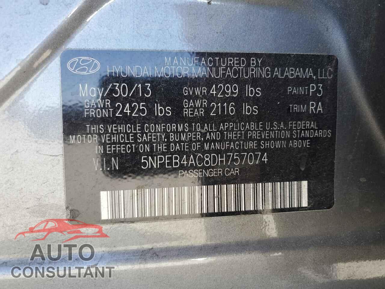 HYUNDAI SONATA 2013 - 5NPEB4AC8DH757074