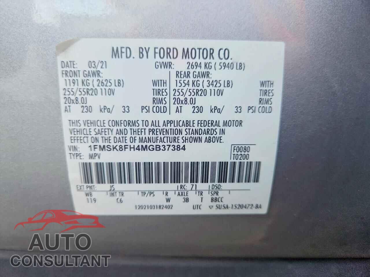 FORD EXPLORER 2021 - 1FMSK8FH4MGB37384