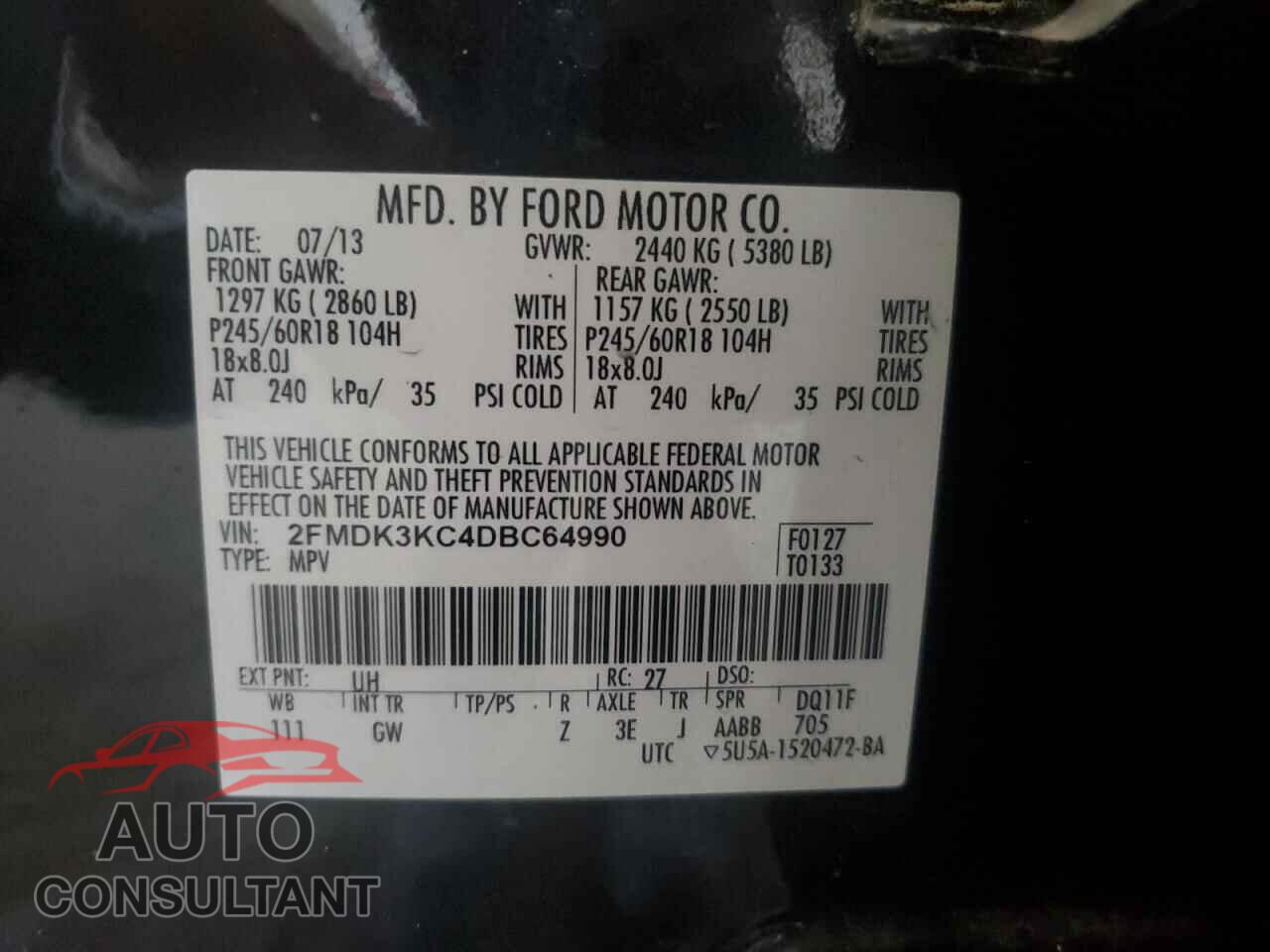 FORD EDGE 2013 - 2FMDK3KC4DBC64990