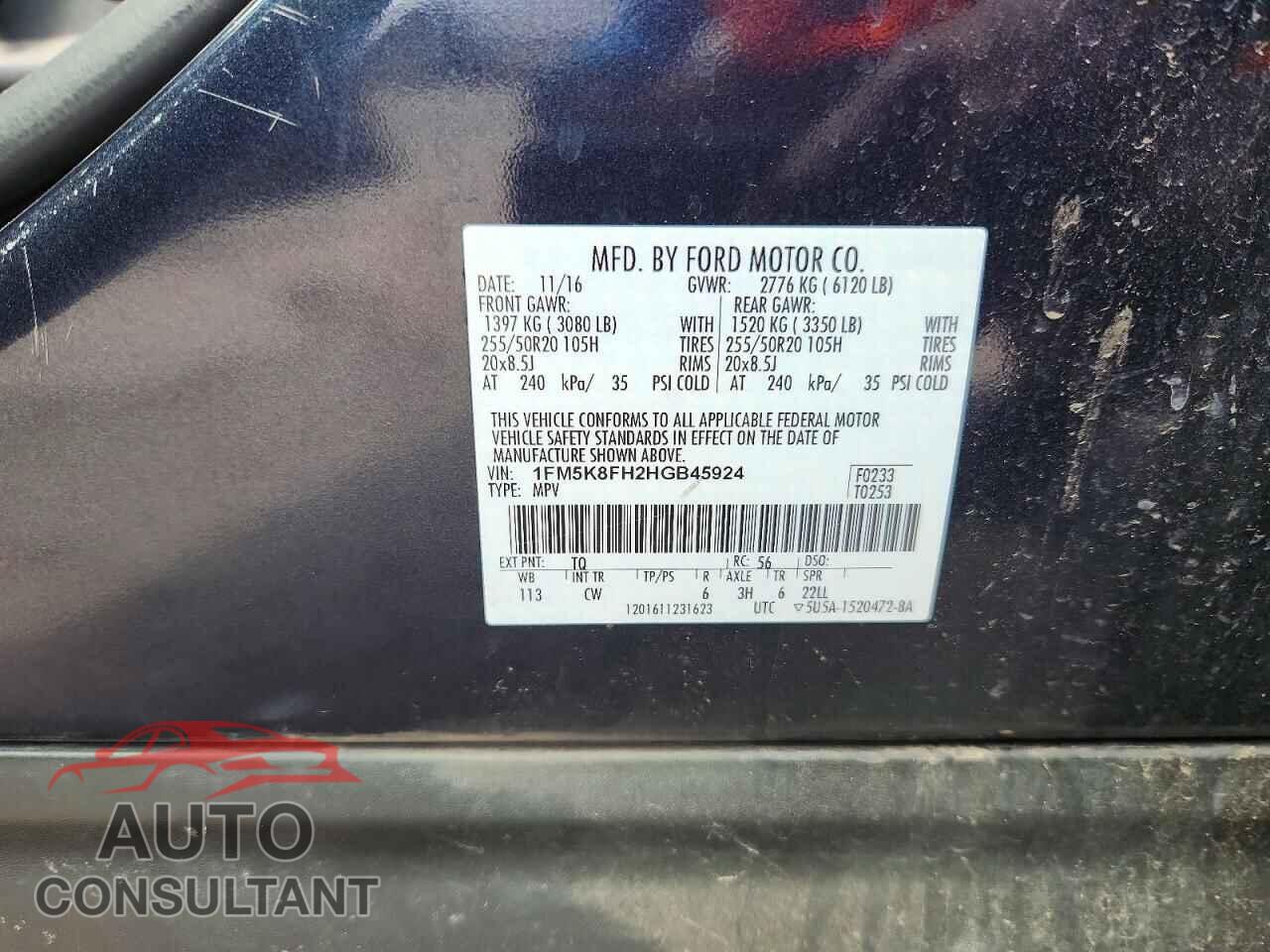 FORD EXPLORER 2017 - 1FM5K8FH2HGB45924
