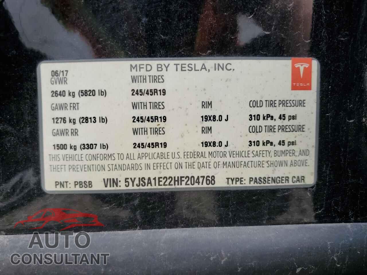 TESLA MODEL S 2017 - 5YJSA1E22HF204768