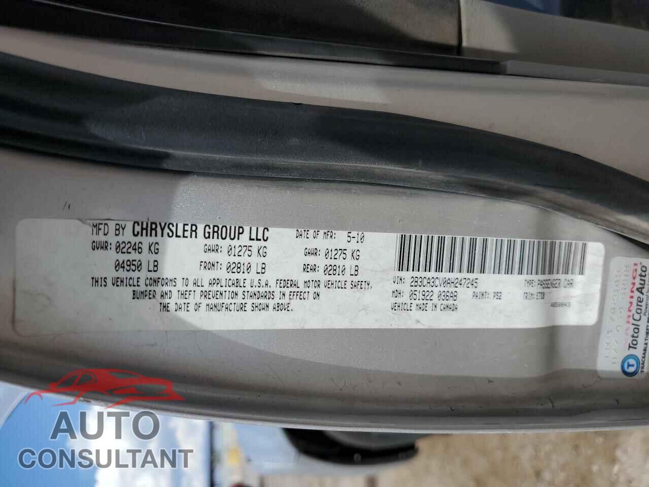 DODGE CHARGER 2010 - 2B3CA3CV0AH247245