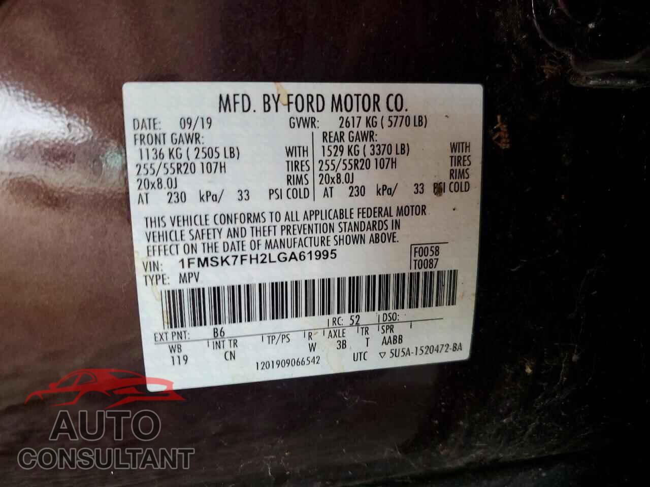 FORD EXPLORER 2020 - 1FMSK7FH2LGA61995