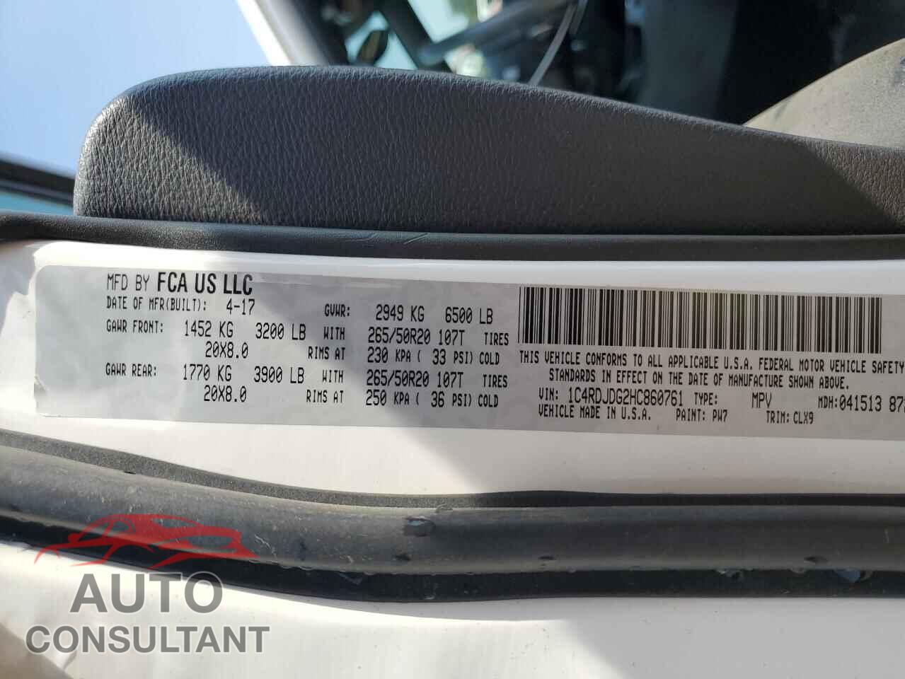 DODGE DURANGO 2017 - 1C4RDJDG2HC860761