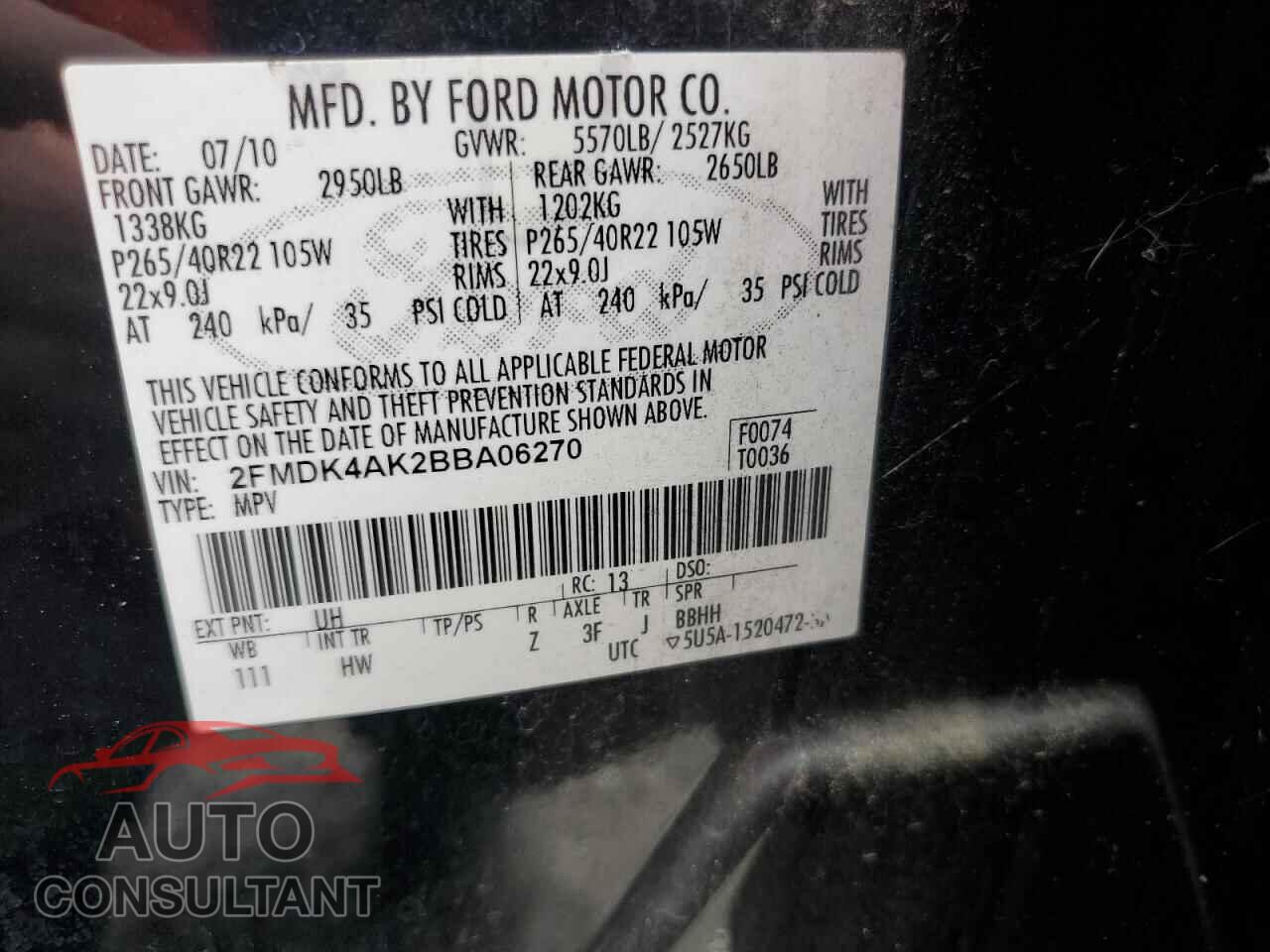 FORD EDGE 2011 - 2FMDK4AK2BBA06270