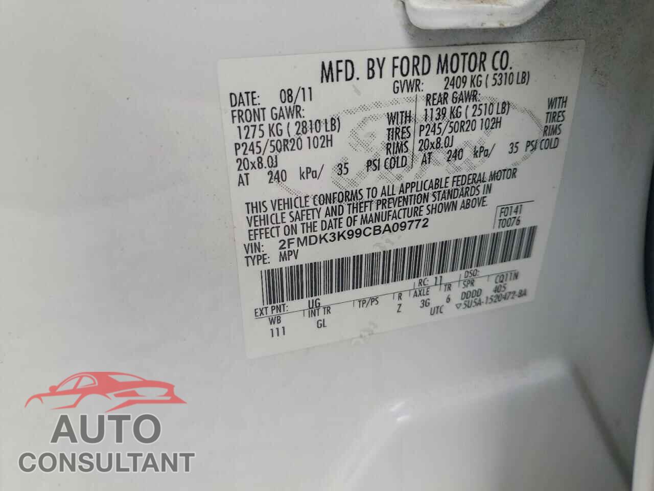 FORD EDGE 2012 - 2FMDK3K99CBA09772