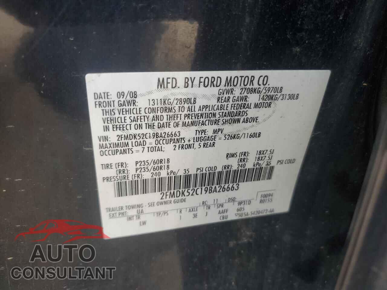 FORD FLEX 2009 - 2FMDK52C19BA26663