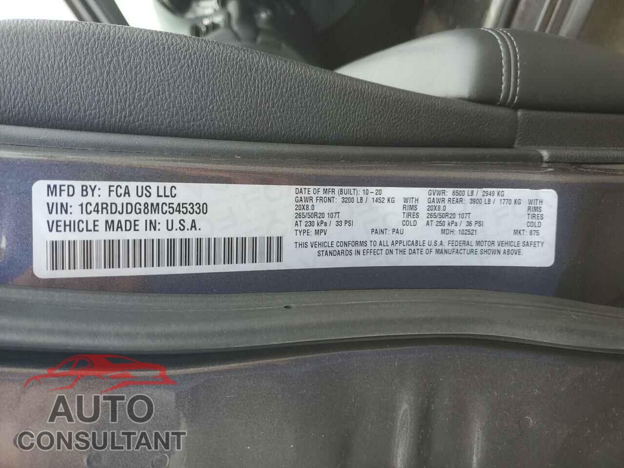DODGE DURANGO 2021 - 1C4RDJDG8MC545330