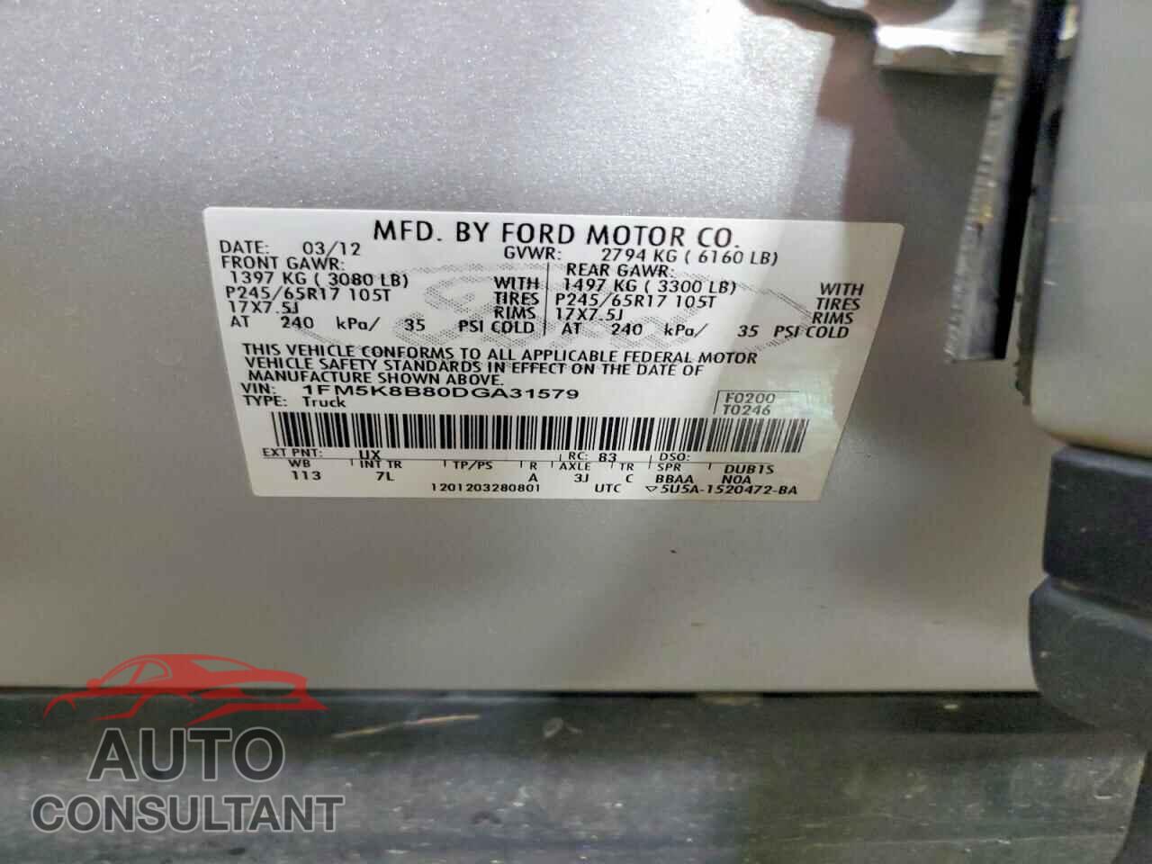 FORD EXPLORER 2013 - 1FM5K8B80DGA31579