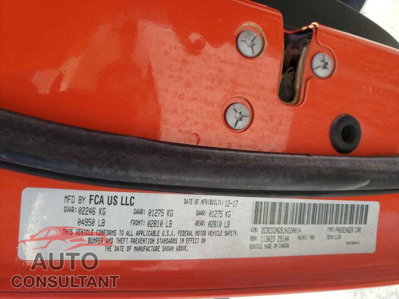 DODGE CHALLENGER 2018 - 2C3CDZAG9JH220014