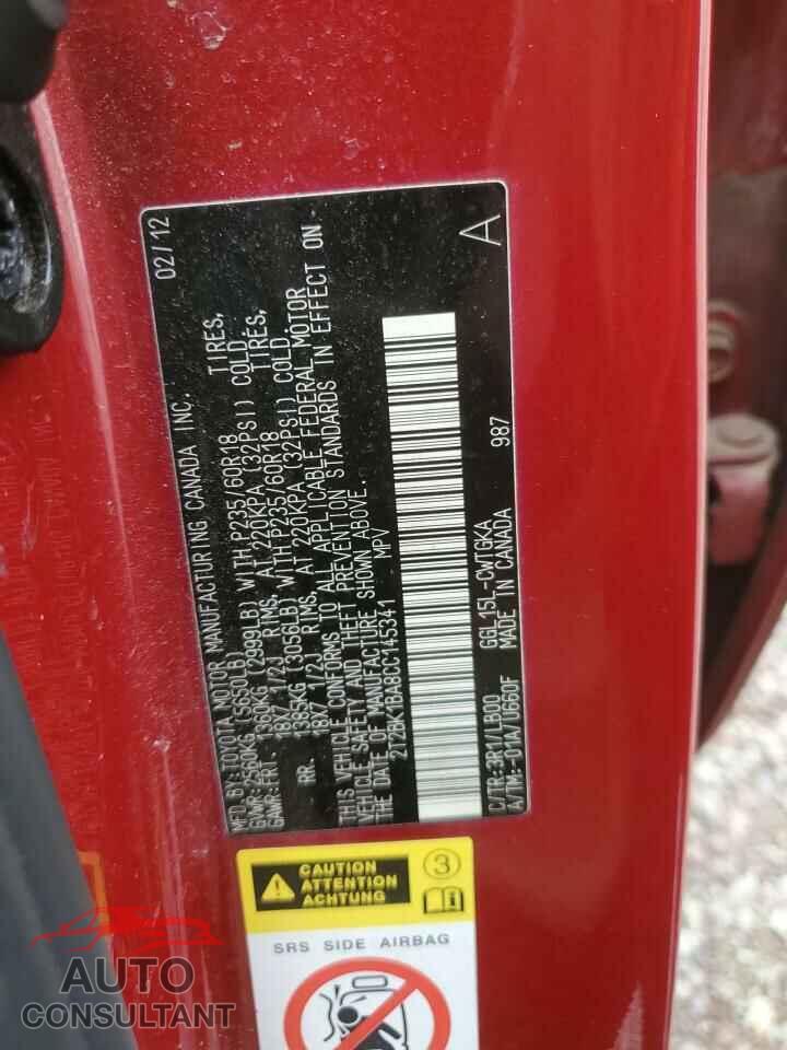 LEXUS RX350 2012 - 2T2BK1BA8CC145341
