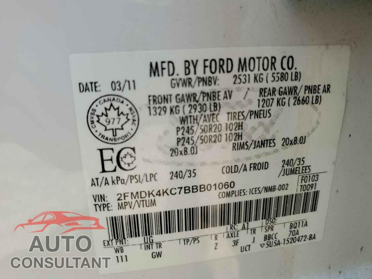 FORD EDGE 2011 - 2FMDK4KC7BBB01060