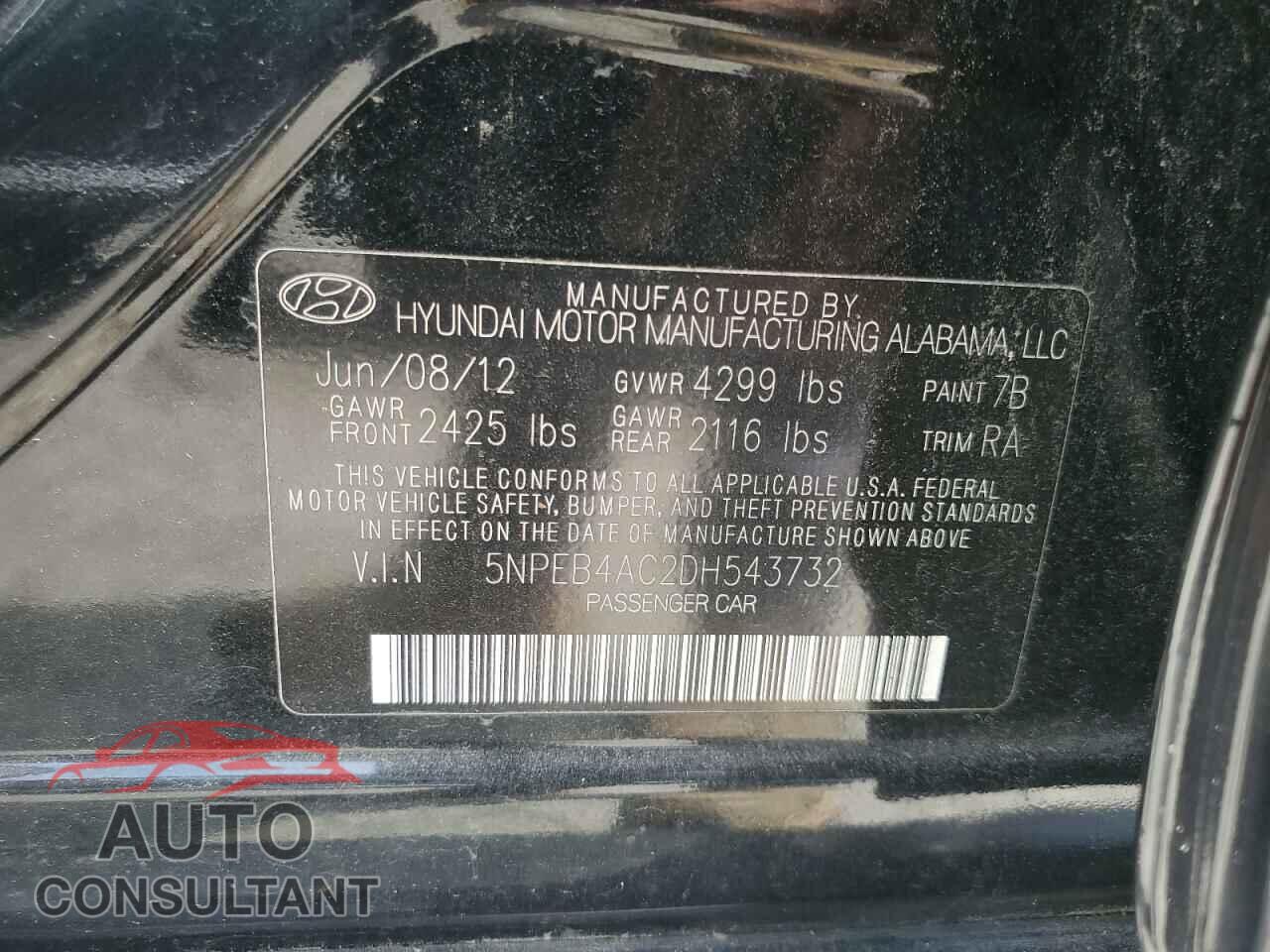 HYUNDAI SONATA 2013 - 5NPEB4AC2DH543732
