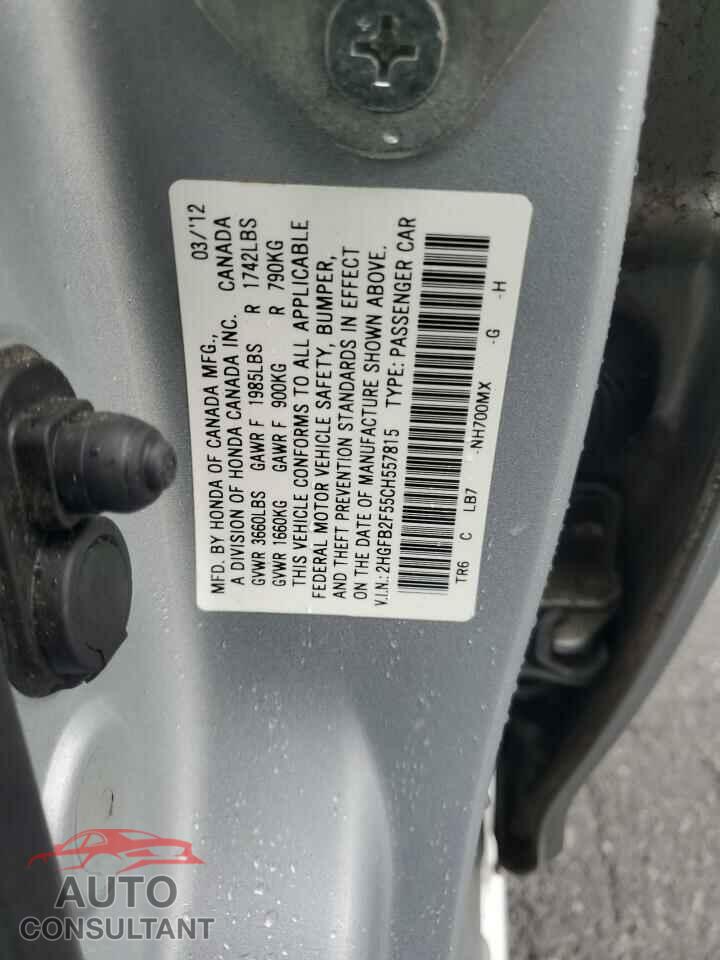 HONDA CIVIC 2012 - 2HGFB2F55CH557815