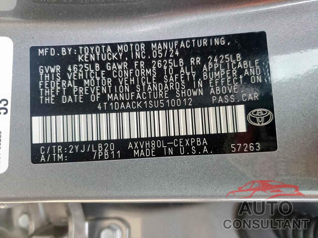 TOYOTA CAMRY 2025 - 4T1DAACK1SU510012