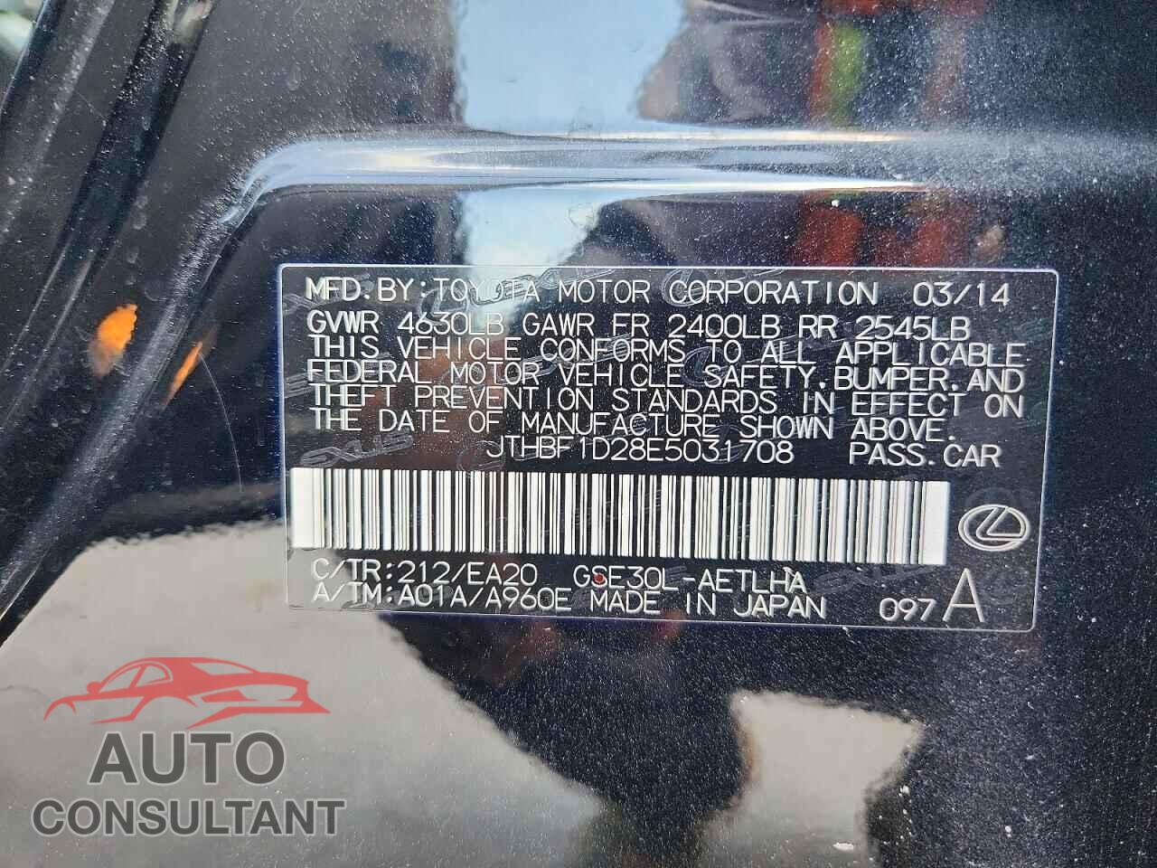 LEXUS IS 2014 - JTHBF1D28E5031708