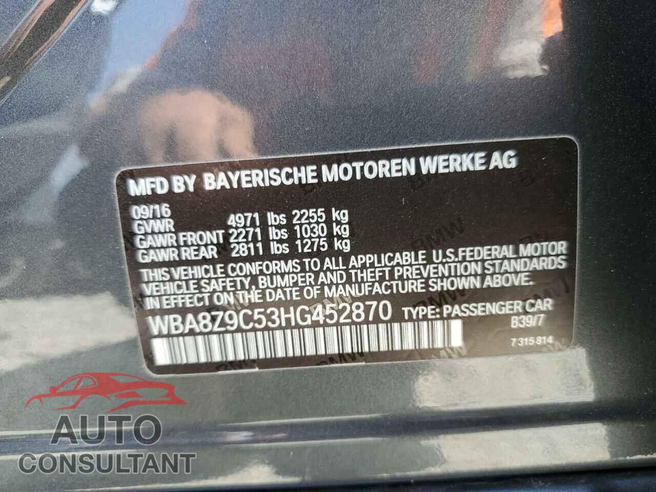 BMW 3 SERIES 2017 - WBA8Z9C53HG452870