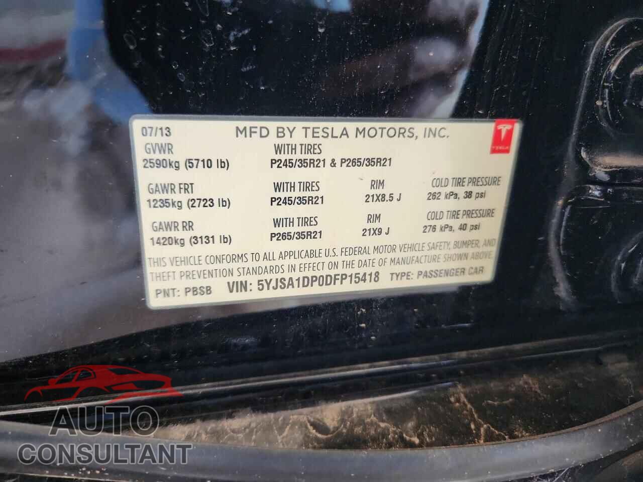 TESLA MODEL S 2013 - 5YJSA1DP0DFP15418