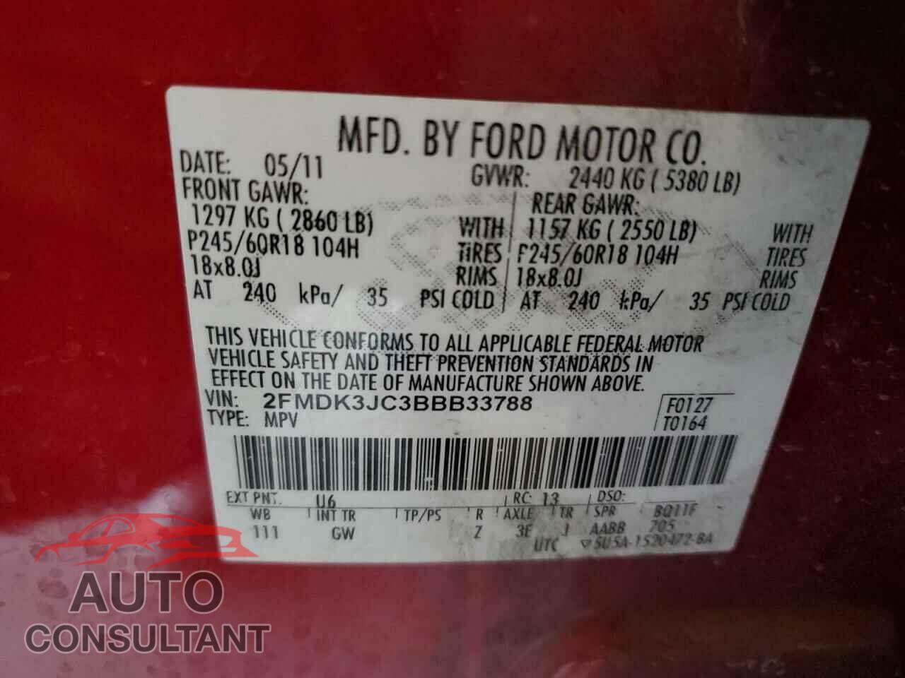 FORD EDGE 2011 - 2FMDK3JC3BBB33788