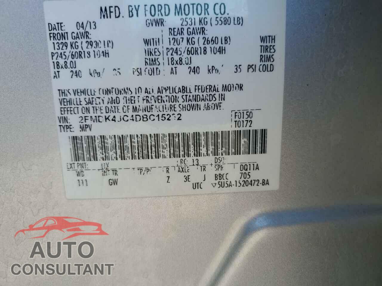 FORD EDGE 2013 - 2FMDK4JC4DBC15232