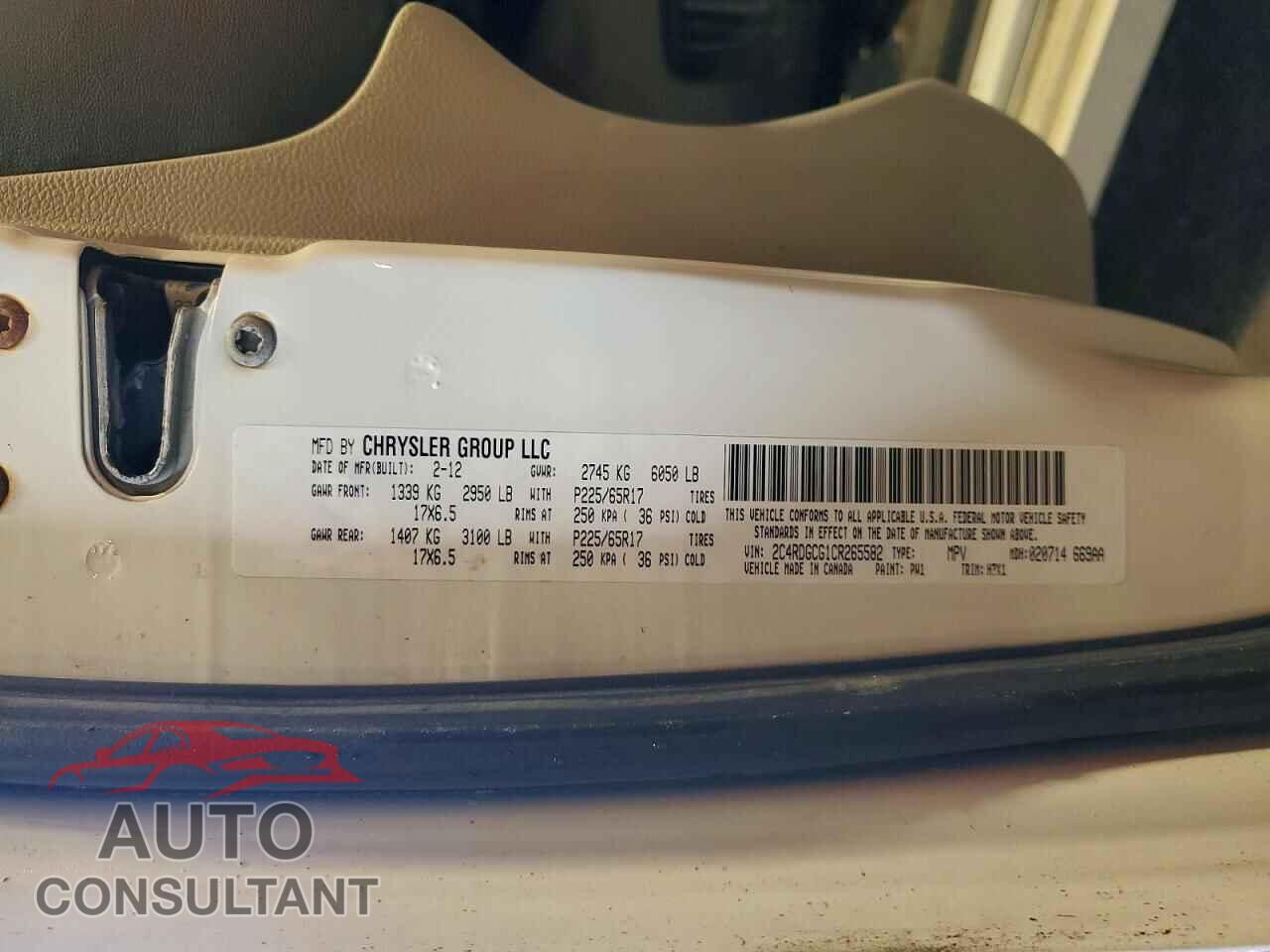 DODGE CARAVAN 2012 - 2C4RDGCG1CR265582