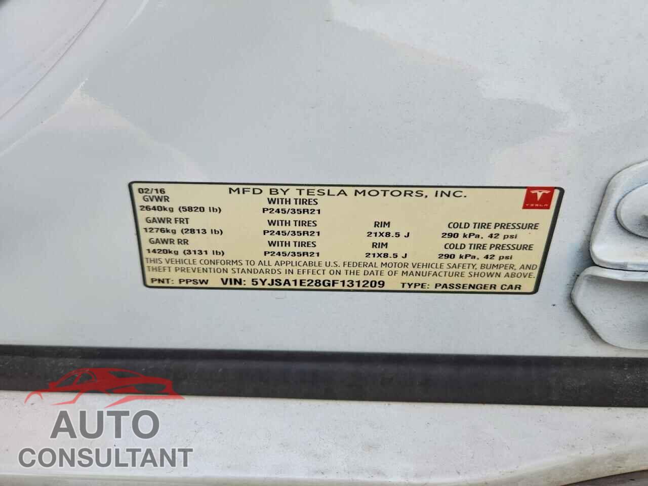 TESLA MODEL S 2016 - 5YJSA1E28GF131209