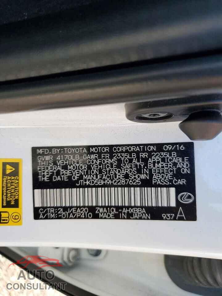 LEXUS CT 200 2017 - JTHKD5BH9H2287625