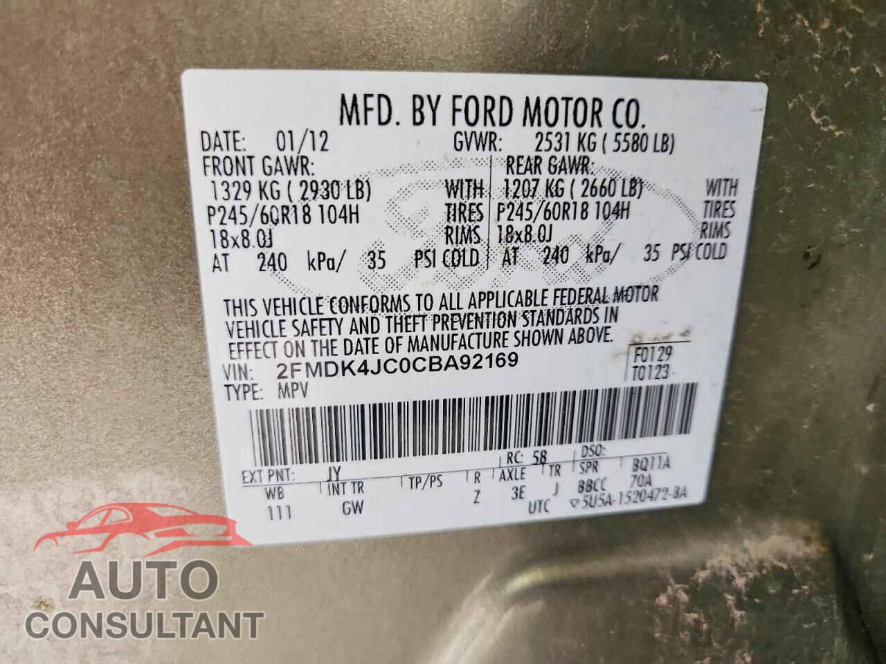 FORD EDGE 2012 - 2FMDK4JC0CBA92169