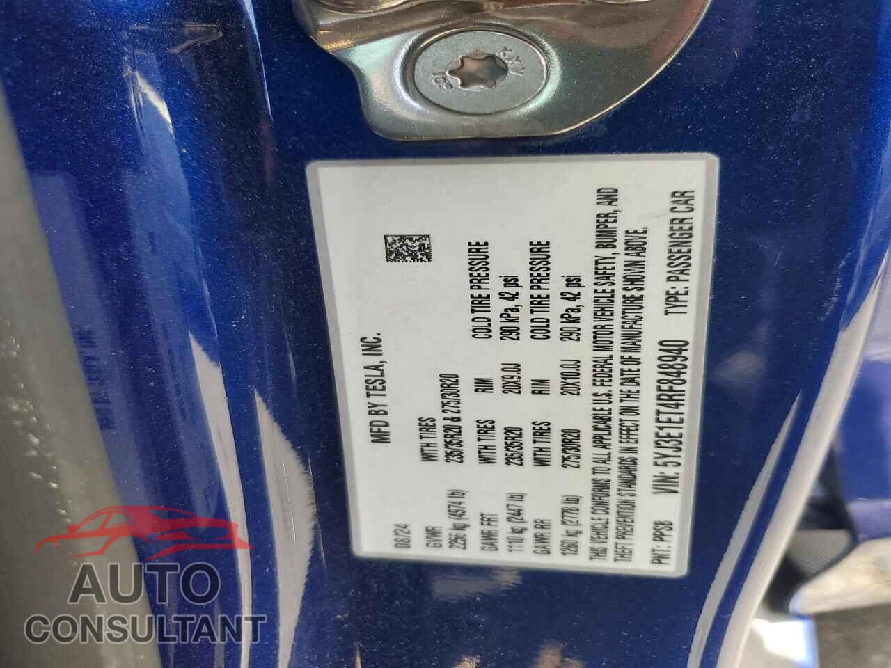 TESLA MODEL 3 2024 - 5YJ3E1ET4RF848940