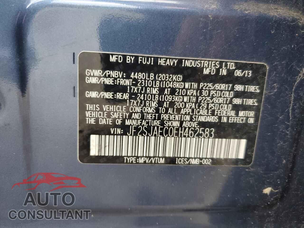 SUBARU FORESTER 2014 - JF2SJAEC0EH462583