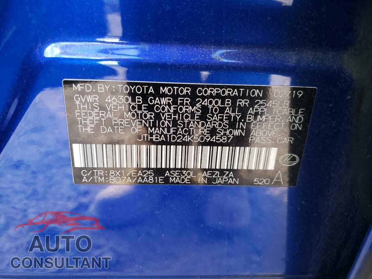 LEXUS IS 2019 - JTHBA1D24K5094587