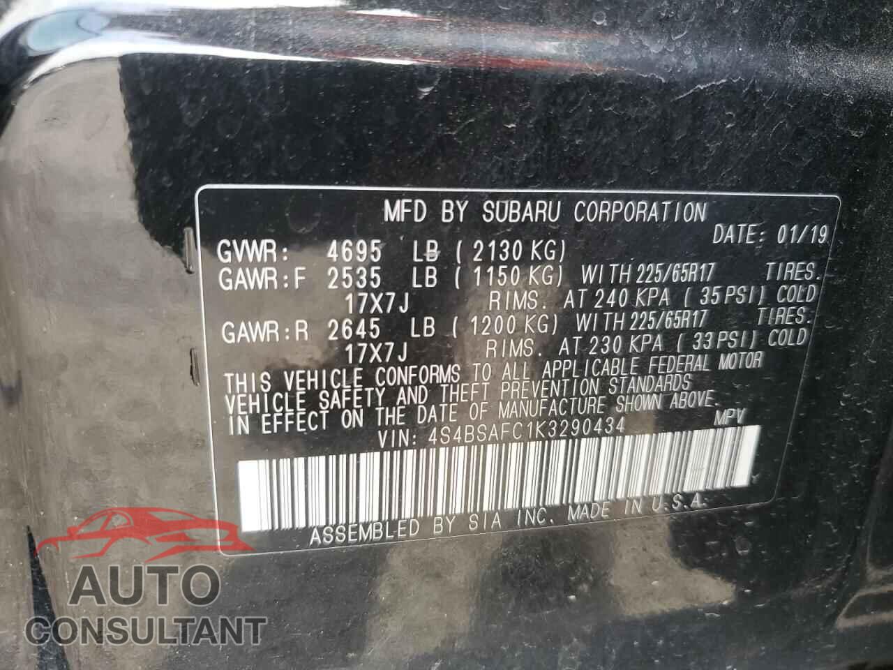 SUBARU OUTBACK 2019 - 4S4BSAFC1K3290434