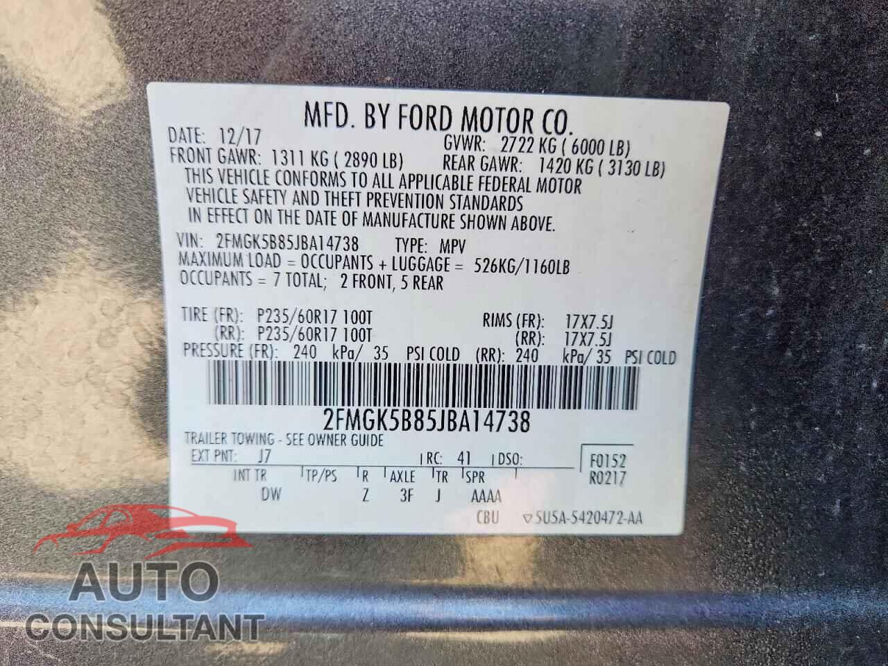 FORD FLEX 2018 - 2FMGK5B85JBA14738