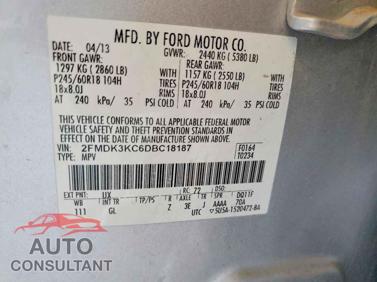 FORD EDGE 2013 - 2FMDK3KC6DBC18187